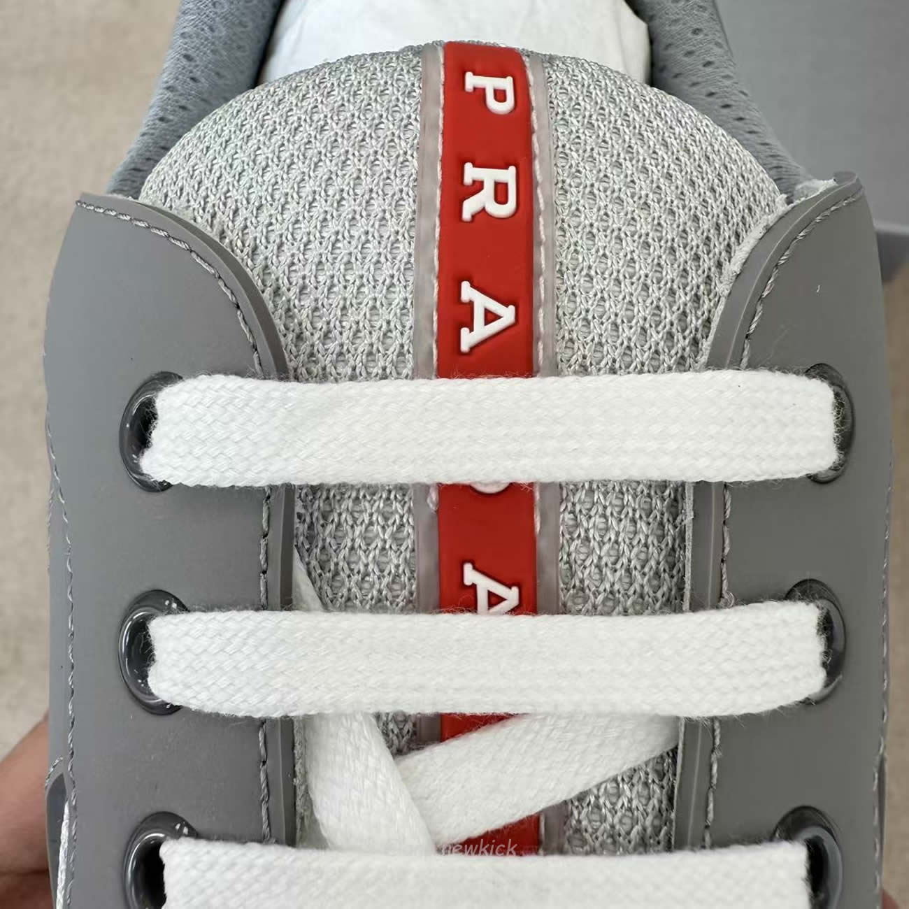 Prada Logo Lacing Low Cut Sneakers In Gray Steel Sneakers (6) - www.newkick.vip
